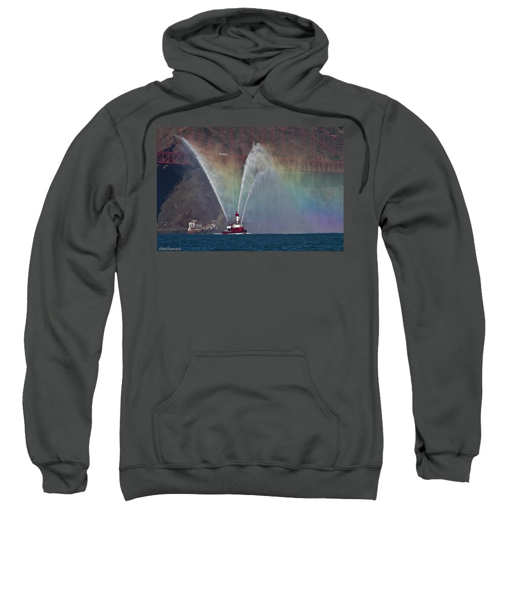 Ocean Sweatshirt featuring the photograph Fire Boat and a rainbow by Brian Williamson