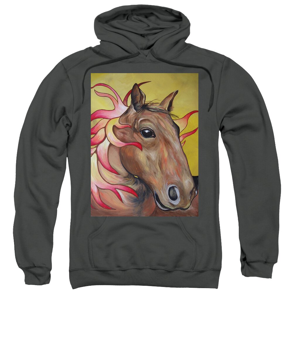 Horse Sweatshirt featuring the painting Fire Horse by Leslie Manley