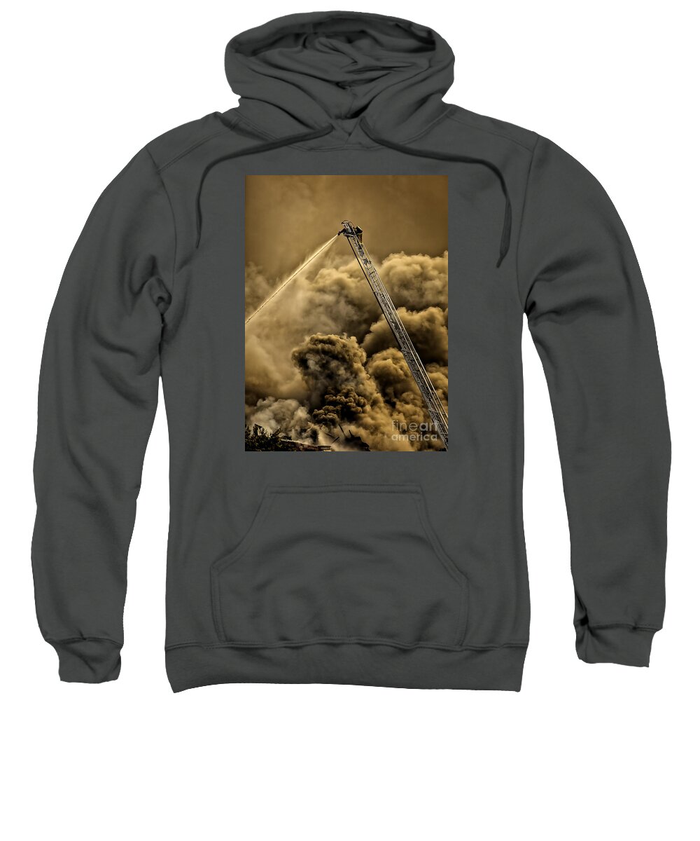 Courage Sweatshirt featuring the photograph Firefighter-Heat of the Battle by David Millenheft