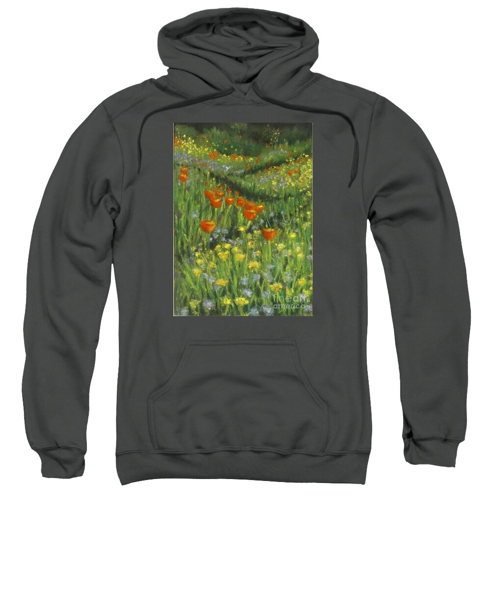 Poppy Sweatshirt featuring the pastel Poppy Trail by Laurie Morgan