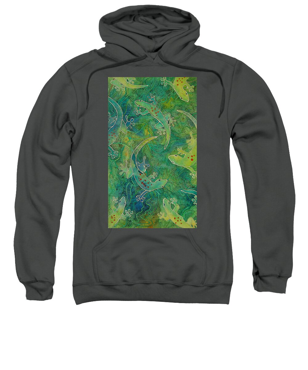Gecko Sweatshirt featuring the painting Gecko Magic by Terry Holliday