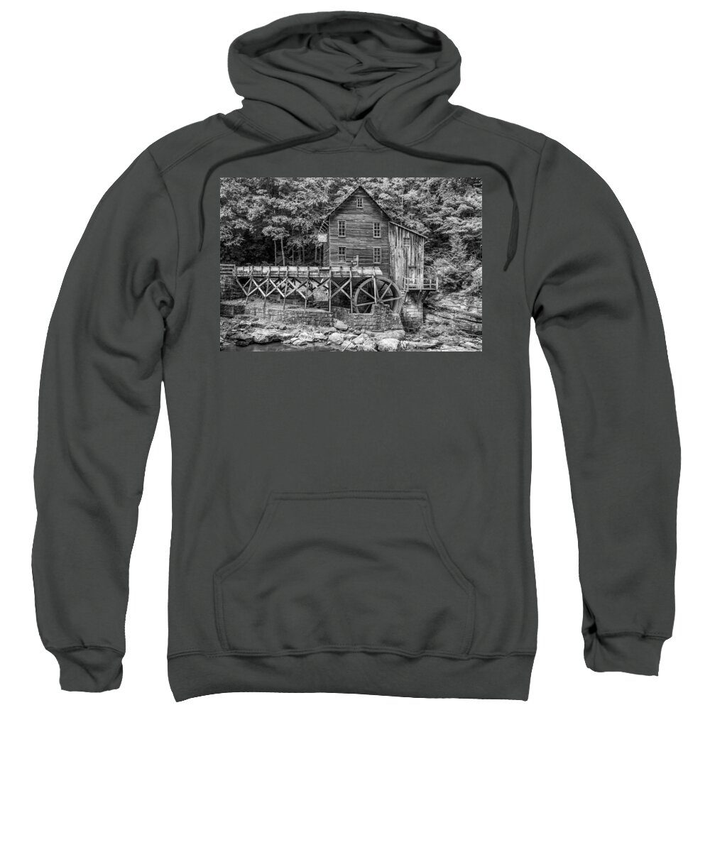 Glade Creek Sweatshirt featuring the photograph Glade Creek Grist Mill bw by Steve Harrington