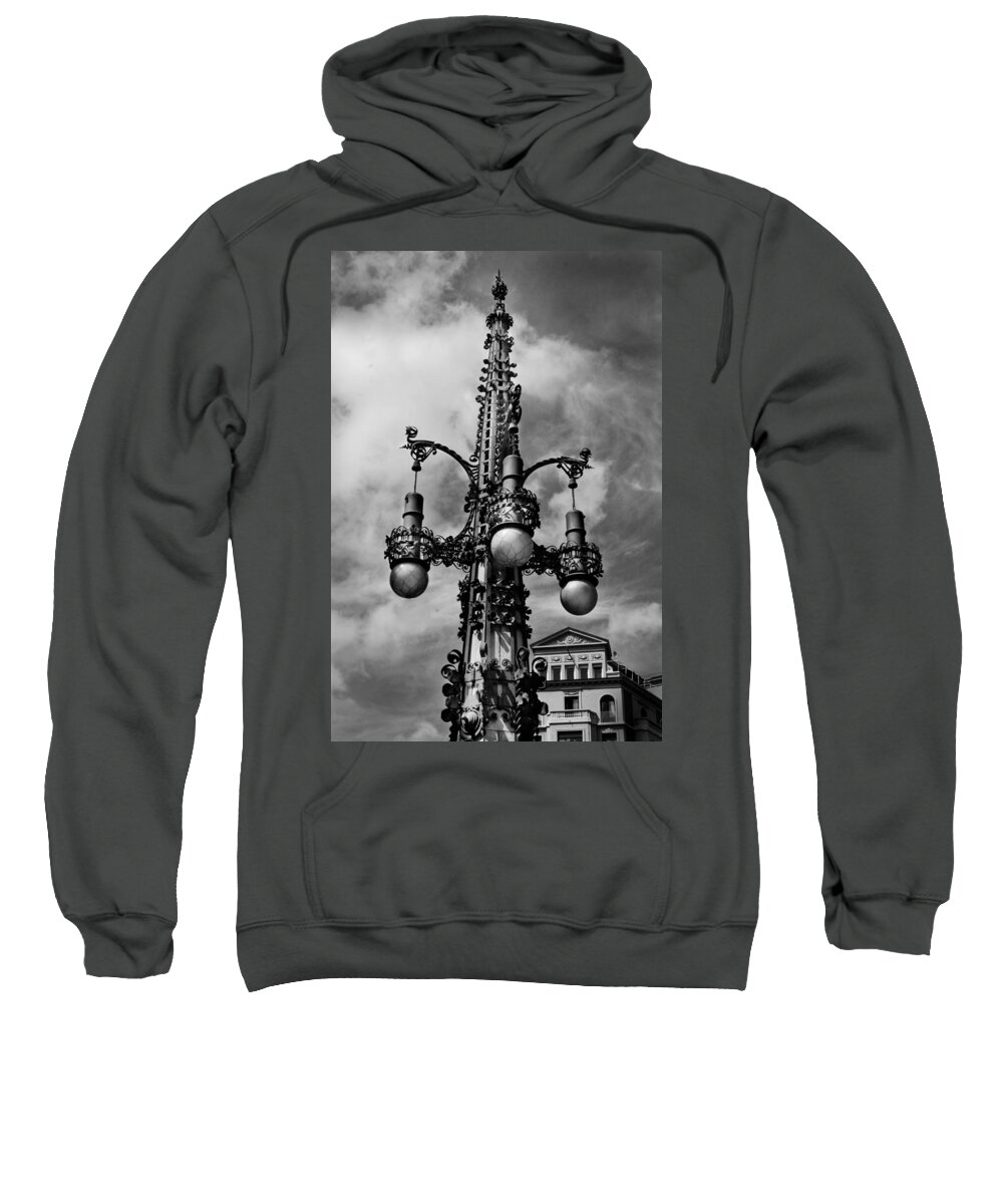 Barcelona Sweatshirt featuring the photograph Gothic lamp post in Barcelona by Denise Dube