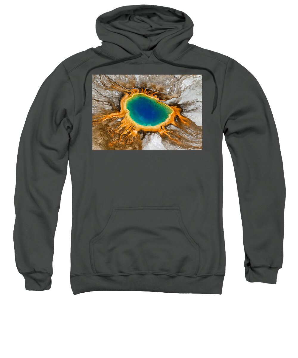 North America Sweatshirt featuring the photograph Grand Prismatic Spring Overhead by Max Waugh