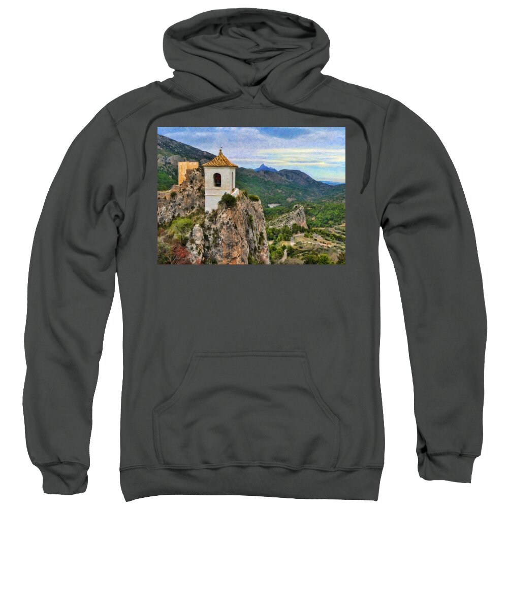 Landscape; Guadalest; Tower; Mexico; Mountain; Dean Wittle; Oil Sweatshirt featuring the painting Guadalest by Dean Wittle