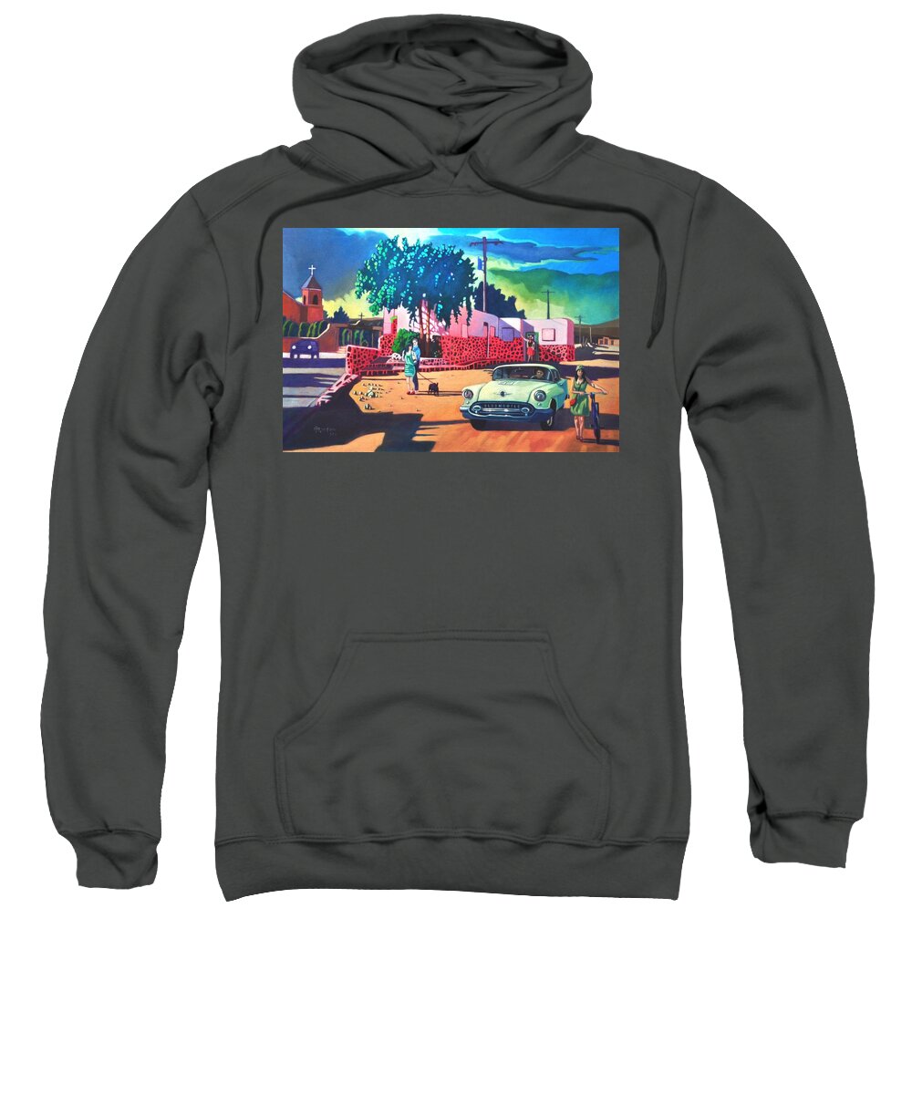 Guys Sweatshirt featuring the painting Guys Dolls and Pink Adobe by Art West
