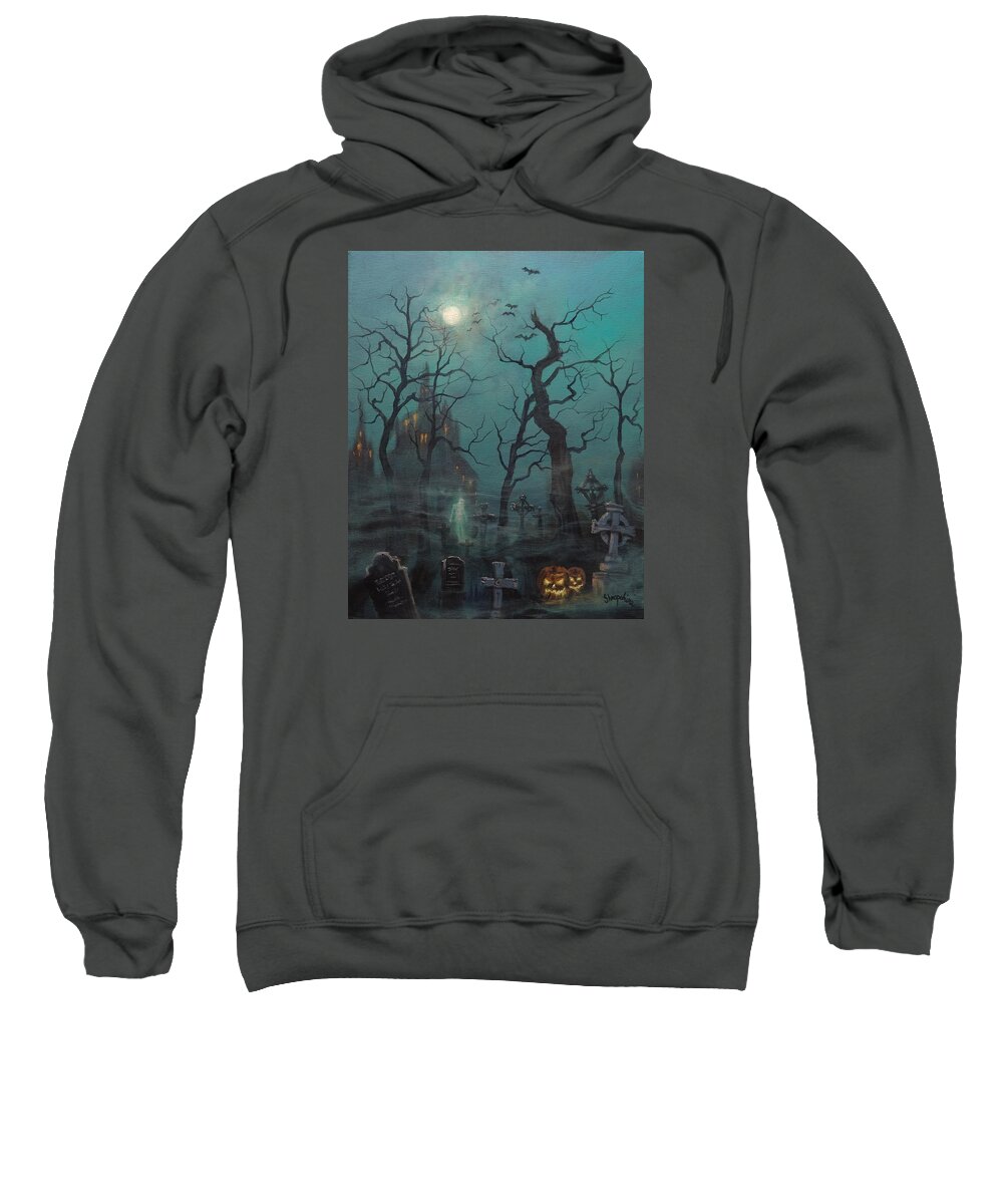  Cemetery Sweatshirt featuring the painting Halloween Ghost by Tom Shropshire