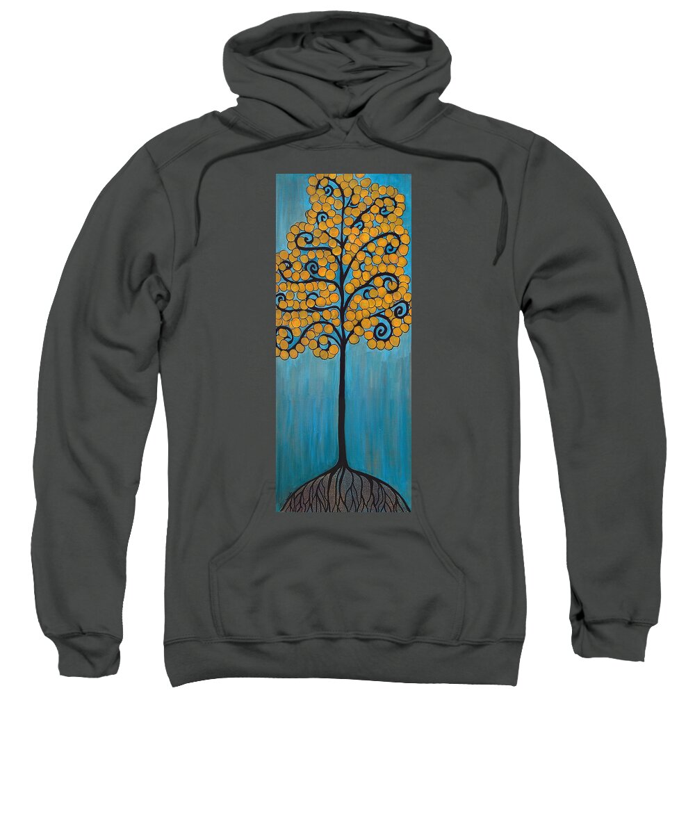 Tree Sweatshirt featuring the painting Happy Tree in Blue and Gold by Lee Owenby