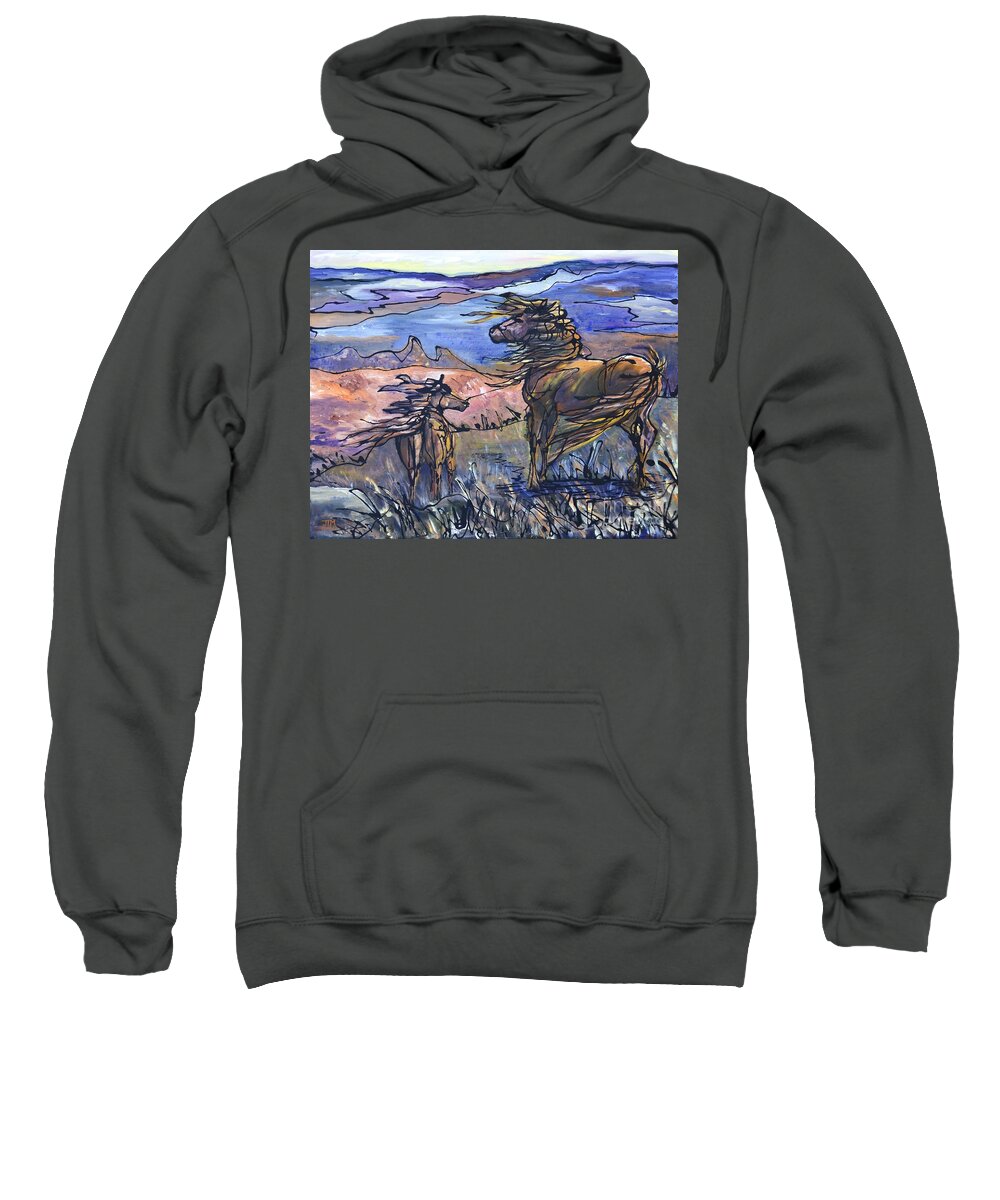 Horse Sweatshirt featuring the painting Harbinger by Jonelle T McCoy