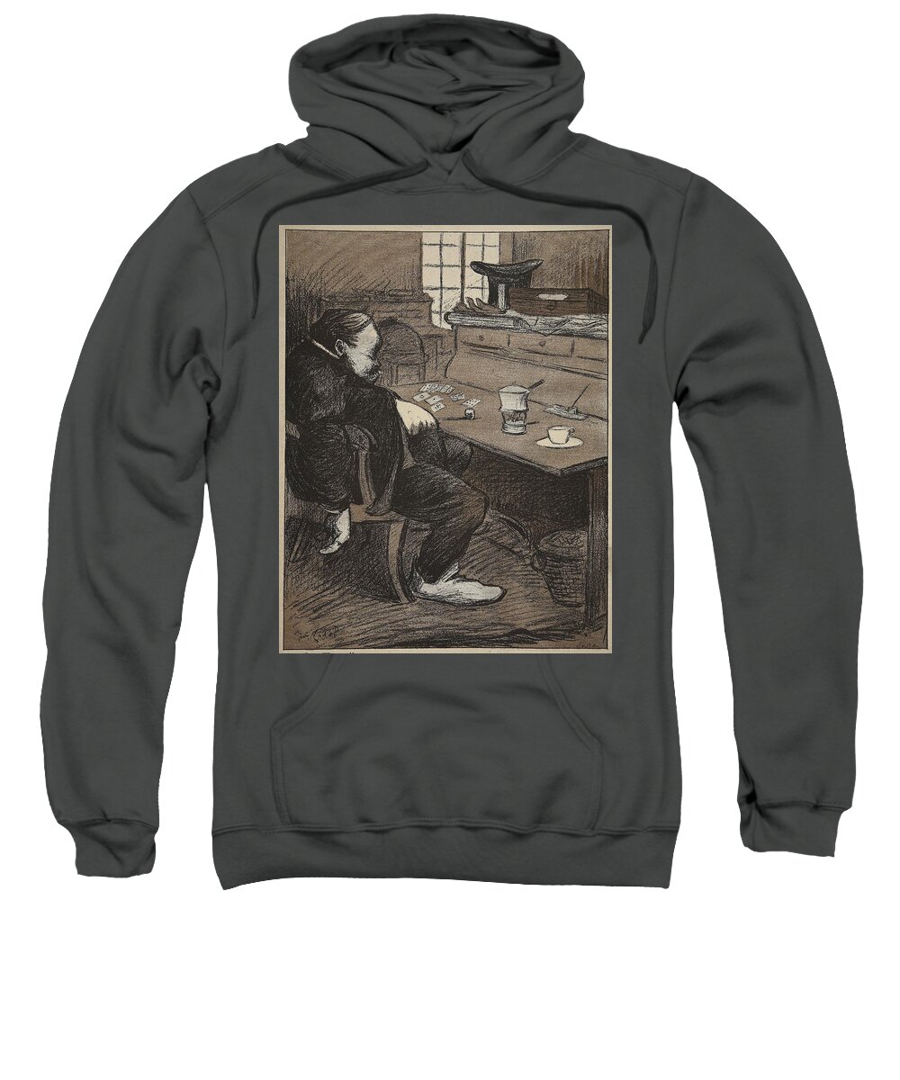 Le Travail Sweatshirt featuring the drawing Hard At Work, A Break From Cards by Eugene Cadel
