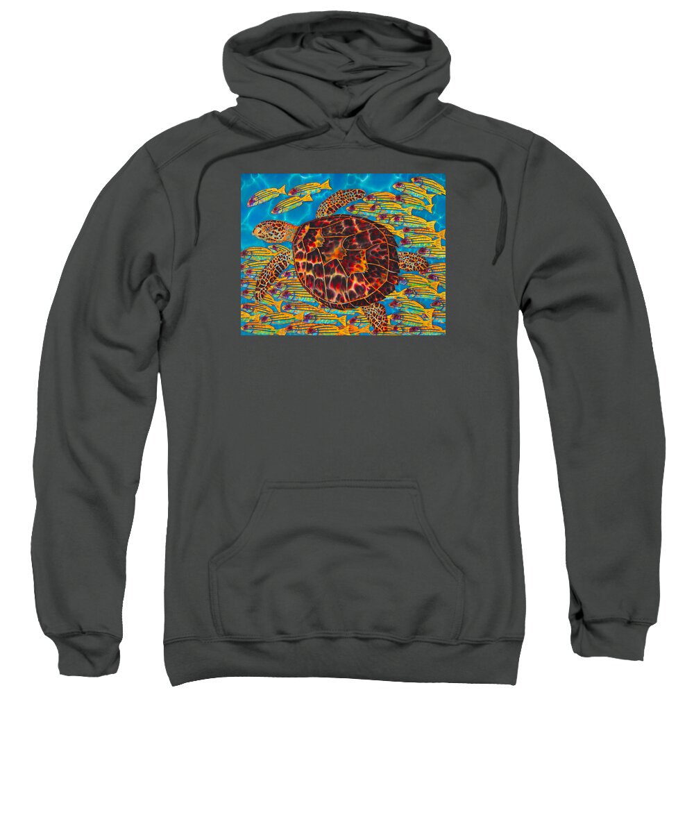 Sea Turtle Sweatshirt featuring the painting Hawksbill Sea Turtle and Snappers by Daniel Jean-Baptiste