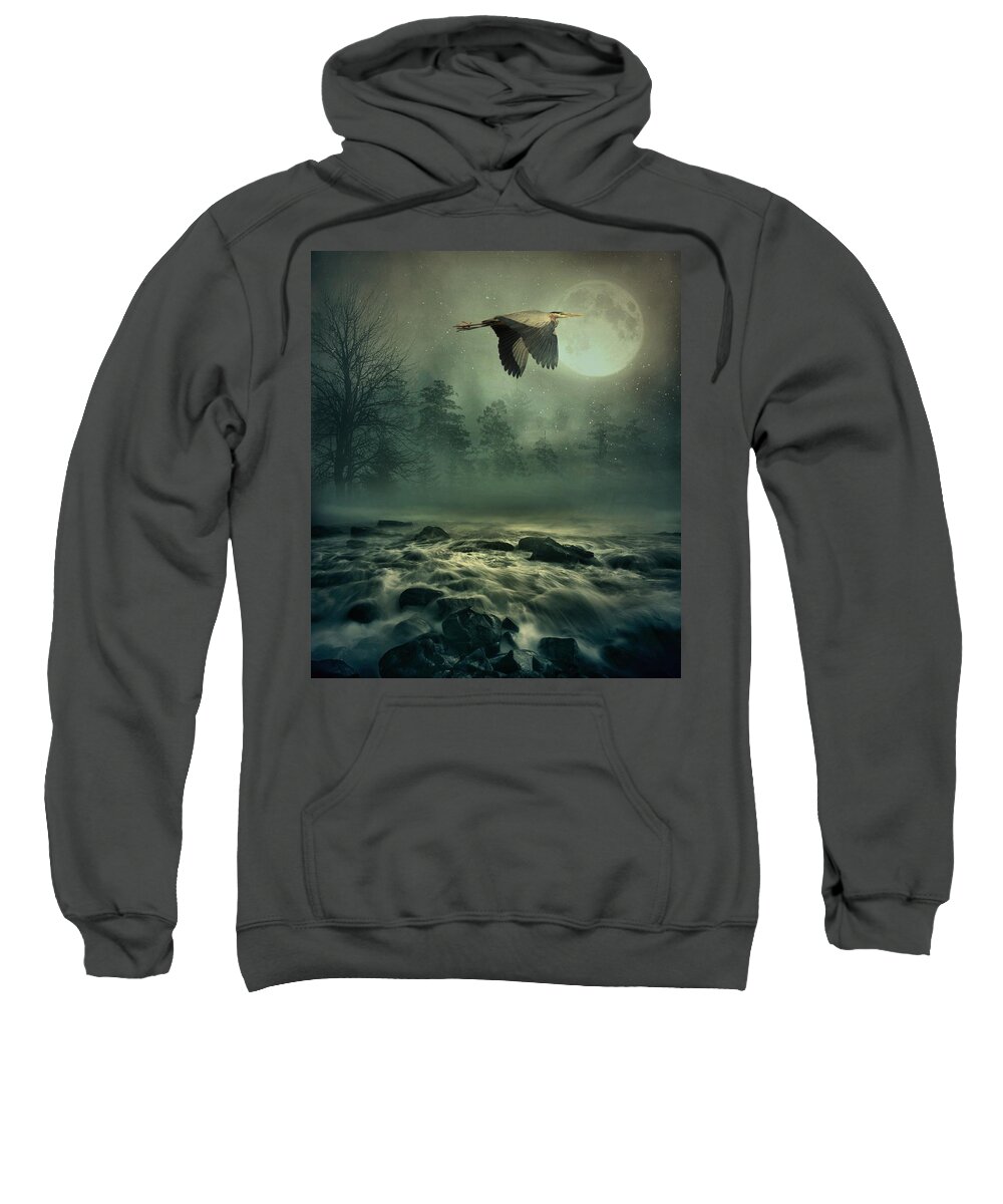 Heron Sweatshirt featuring the photograph Heron By Moonlight by Andrea Kollo