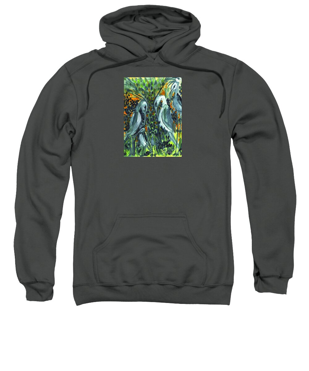 Herons Sweatshirt featuring the painting Herons by Holly Carmichael
