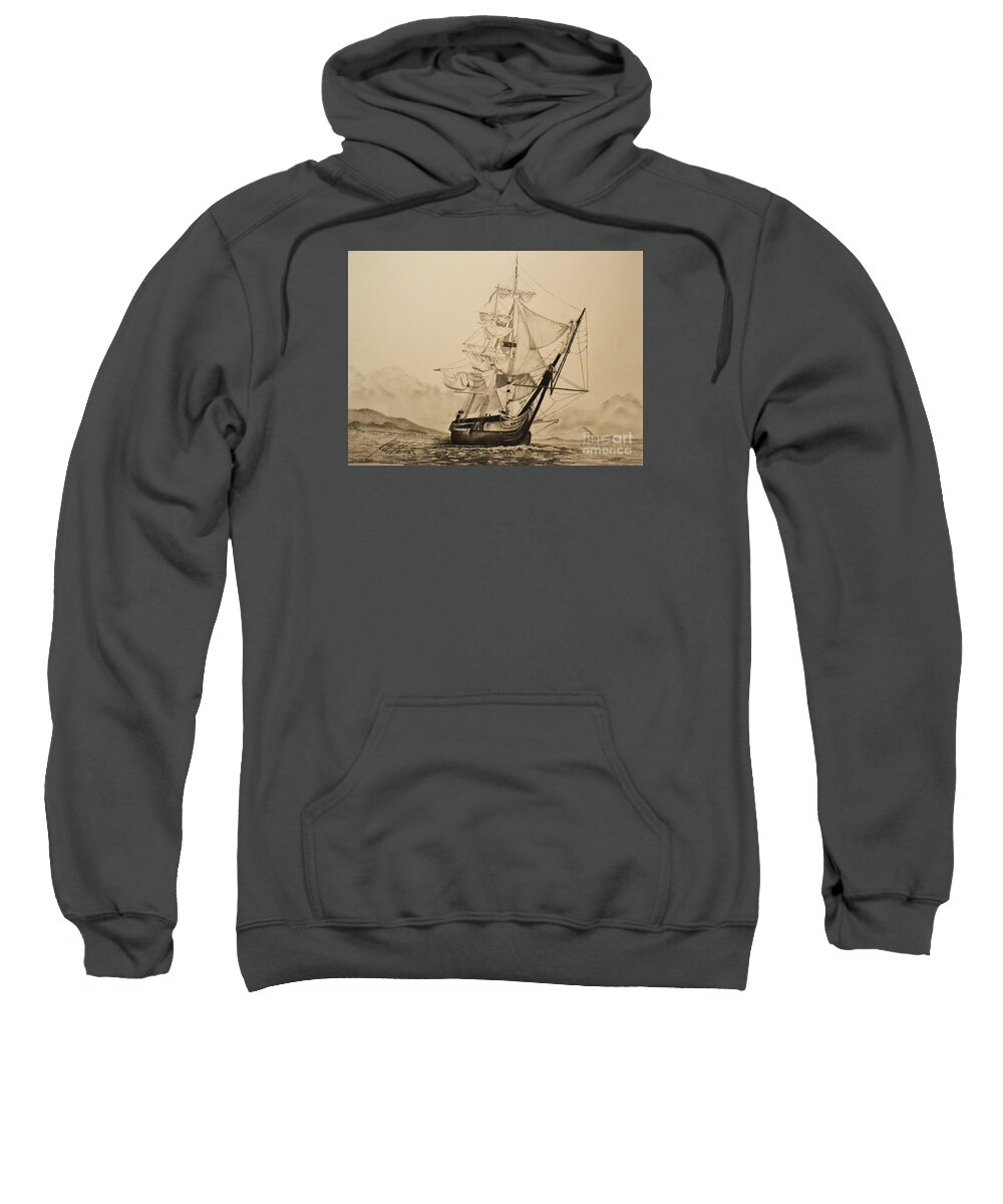 Hms Surprise Sweatshirt featuring the drawing HMS Surprise by John Huntsman