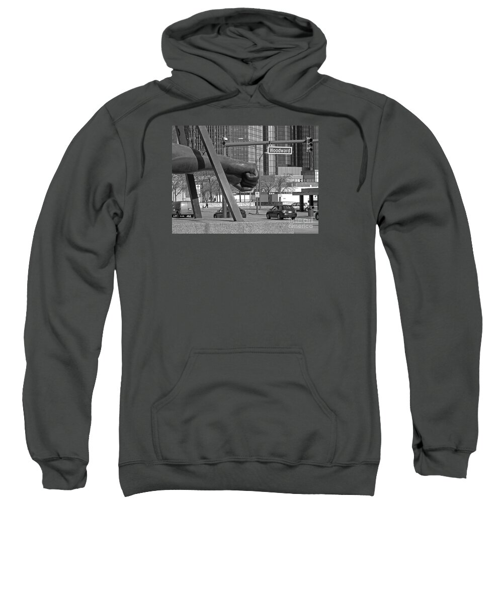 Detroit Sweatshirt featuring the photograph Homage to Joe Louis bw by Ann Horn