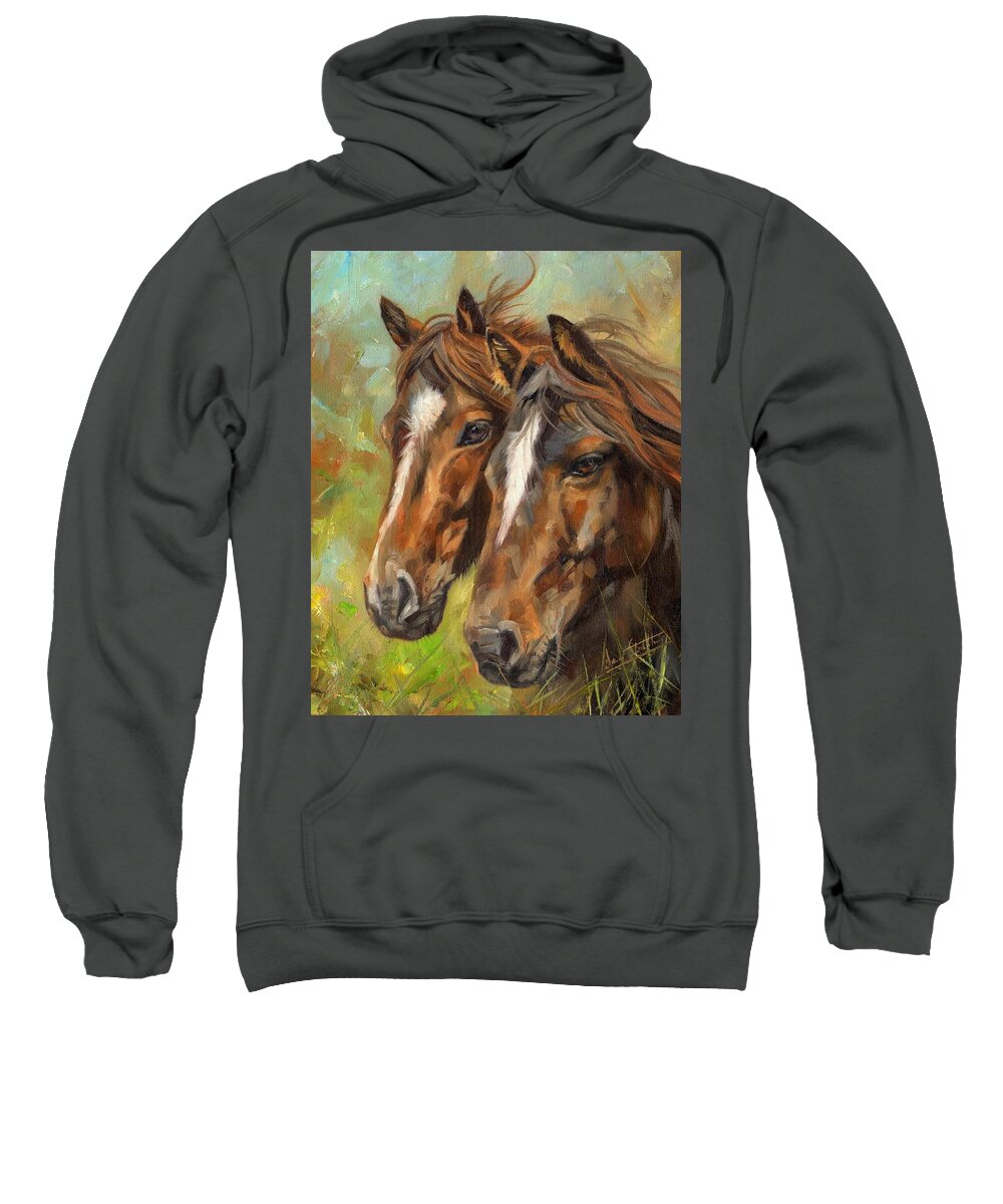 Horse Sweatshirt featuring the painting Horses by David Stribbling