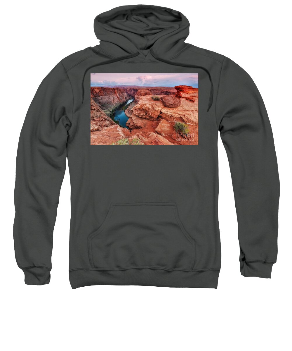 Colorado Sweatshirt featuring the photograph Horseshoe Bend Navajo Nation Page Arizona Colorado River Peek-a-bo by Silvio Ligutti