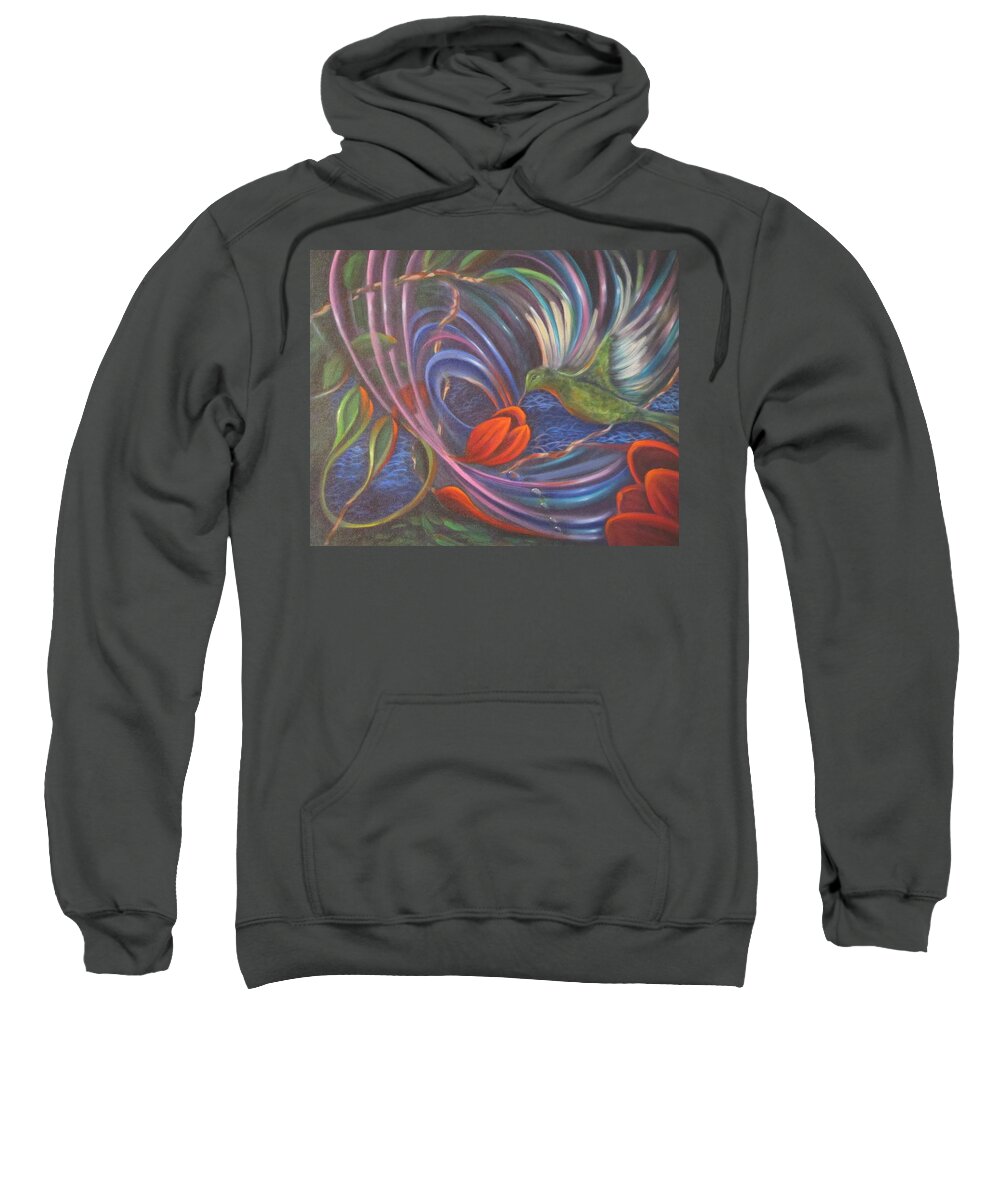 Curvismo Sweatshirt featuring the painting Humming Vibrations by Sherry Strong