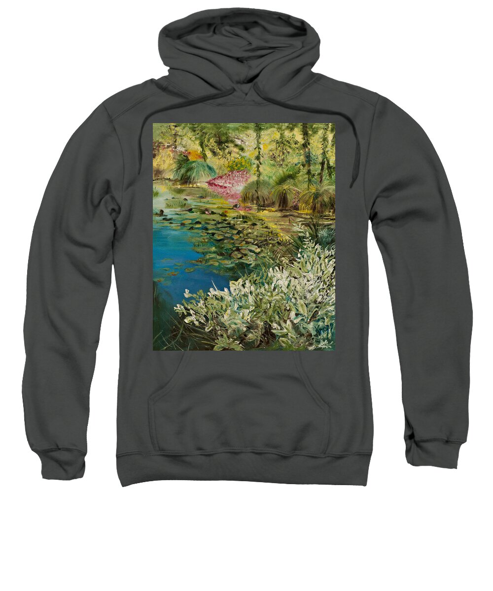 Gardens At Giverney In France With Water Lilies Sweatshirt featuring the painting Image at Giverney by Kathy Knopp
