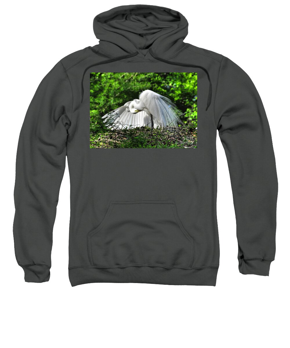 Egret Sweatshirt featuring the photograph In All His Glory by Kathy Baccari