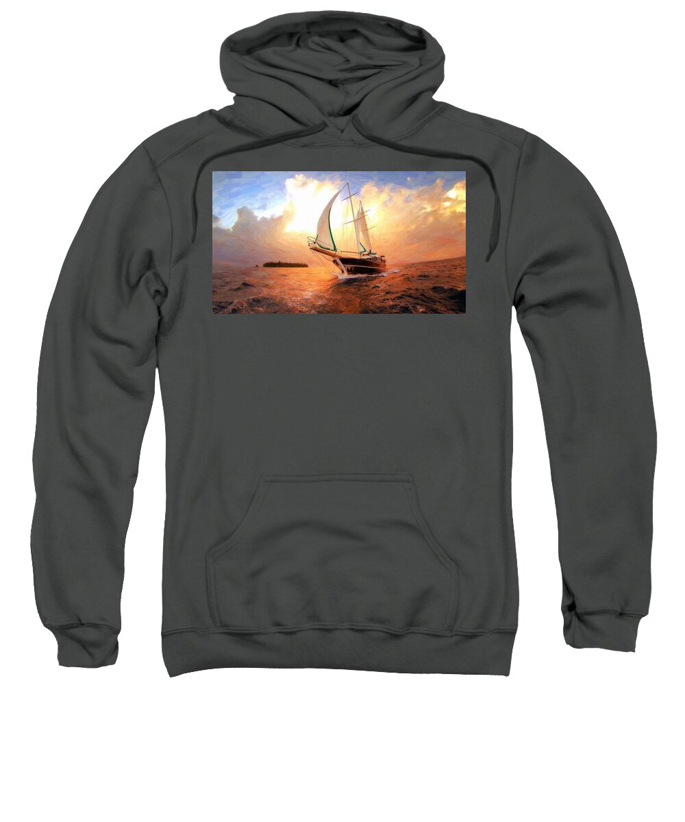 Full Sail Sweatshirt featuring the digital art In Full sail - oil painting edition by Lilia S