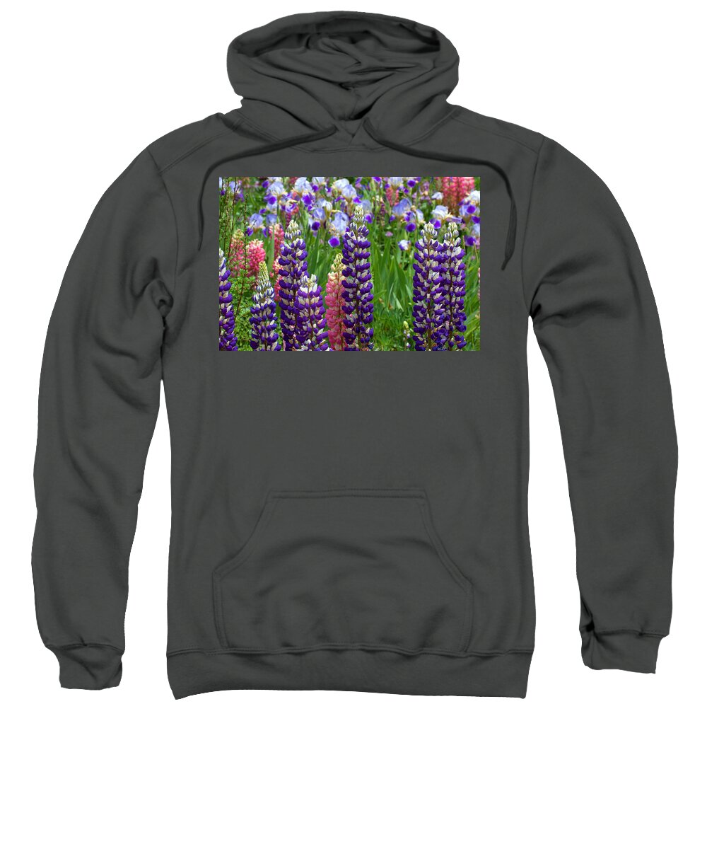 Flowers Photograph; Lupine Canvas Print Sweatshirt featuring the photograph Below the Evergreen Dam by Jim Garrison