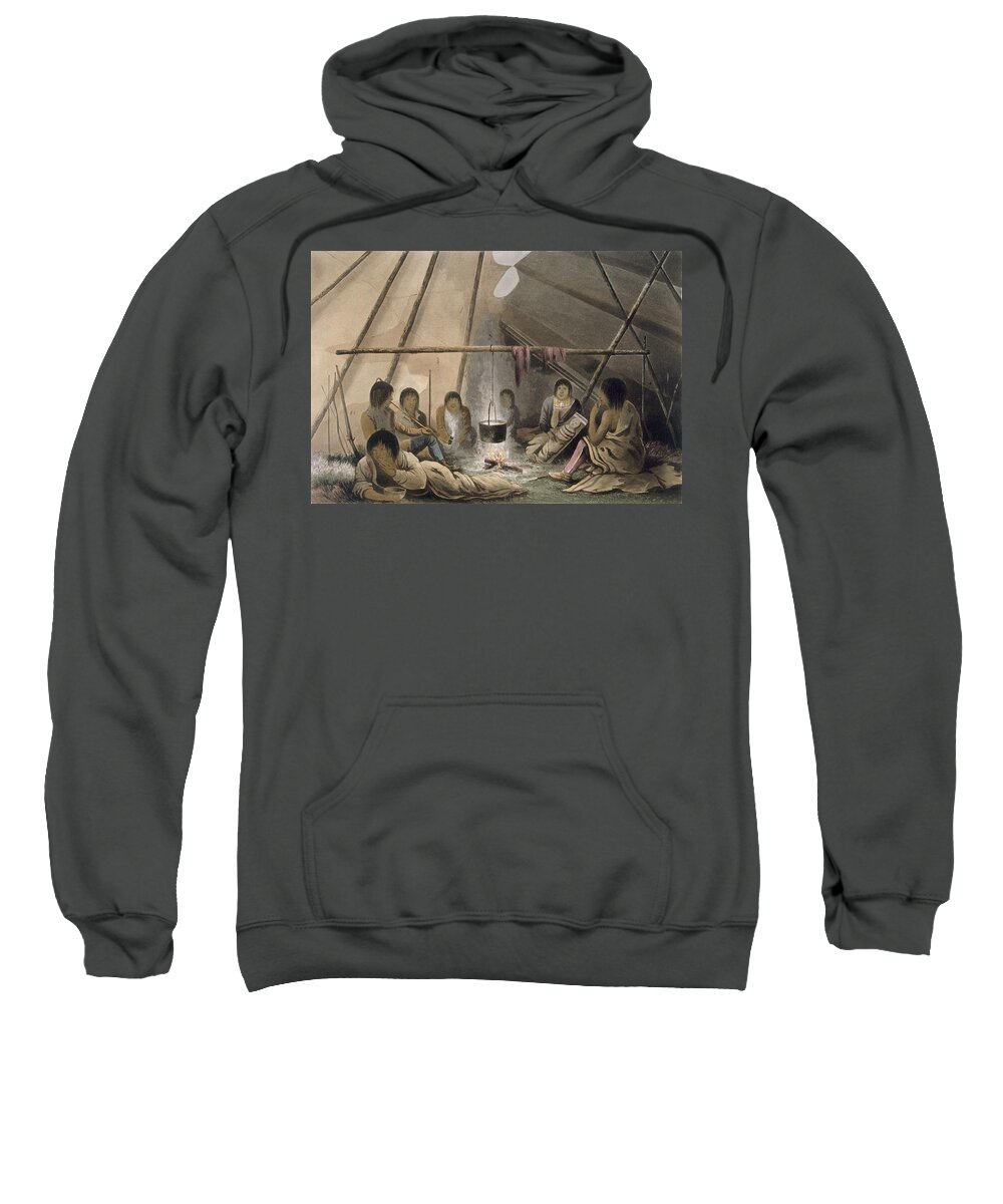 Illutration Sweatshirt featuring the drawing Interior Of A Cree Indian Tent, 1824 by Lieutenant Hood