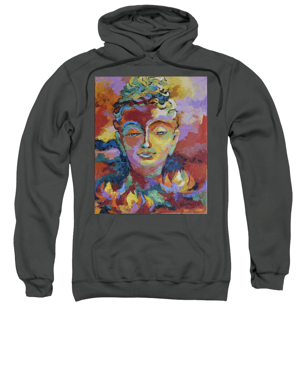Buddha Sweatshirt featuring the painting Introspection by Jyotika Shroff