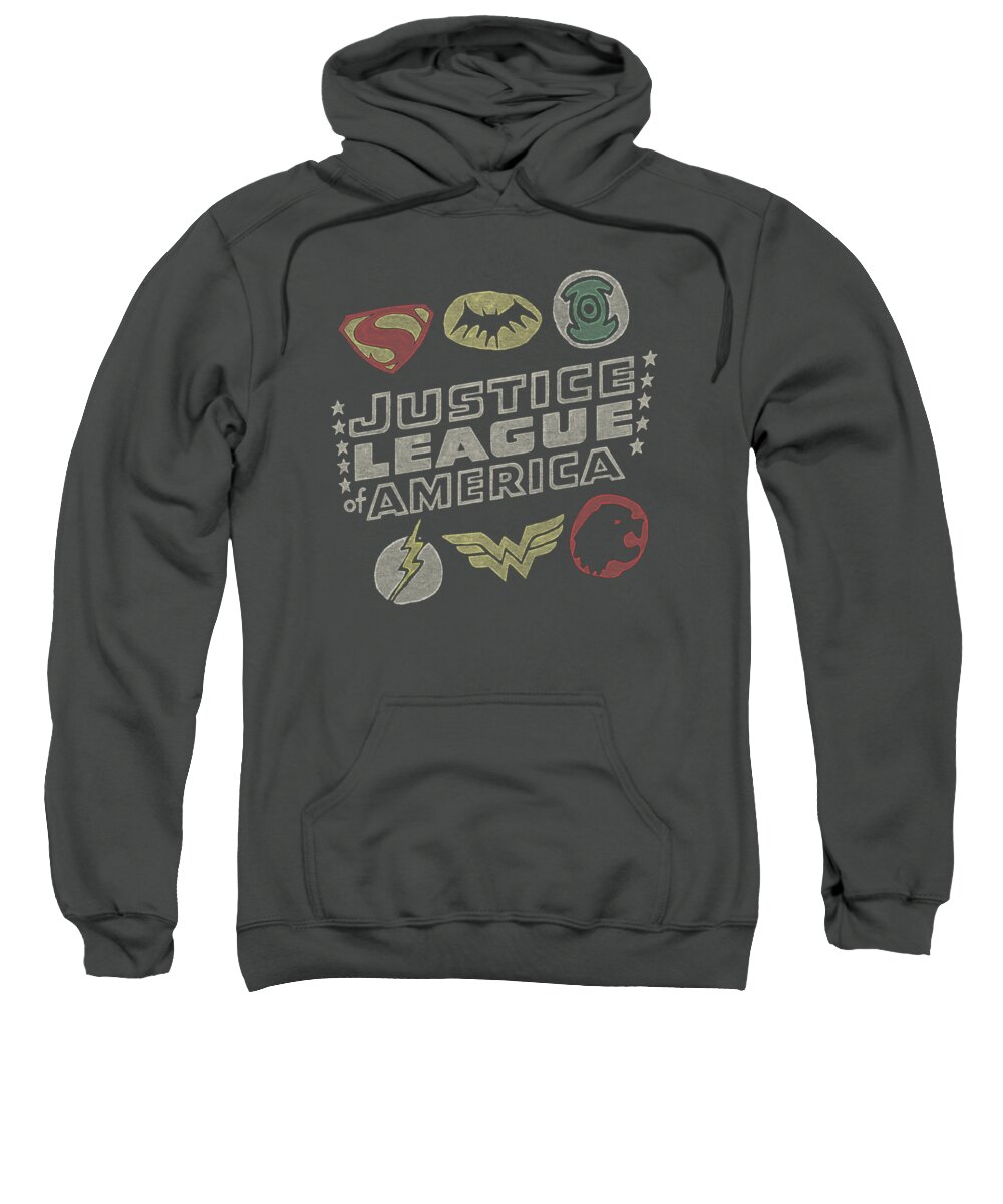 Justice League Of America Sweatshirt featuring the digital art Jla - Symbols by Brand A
