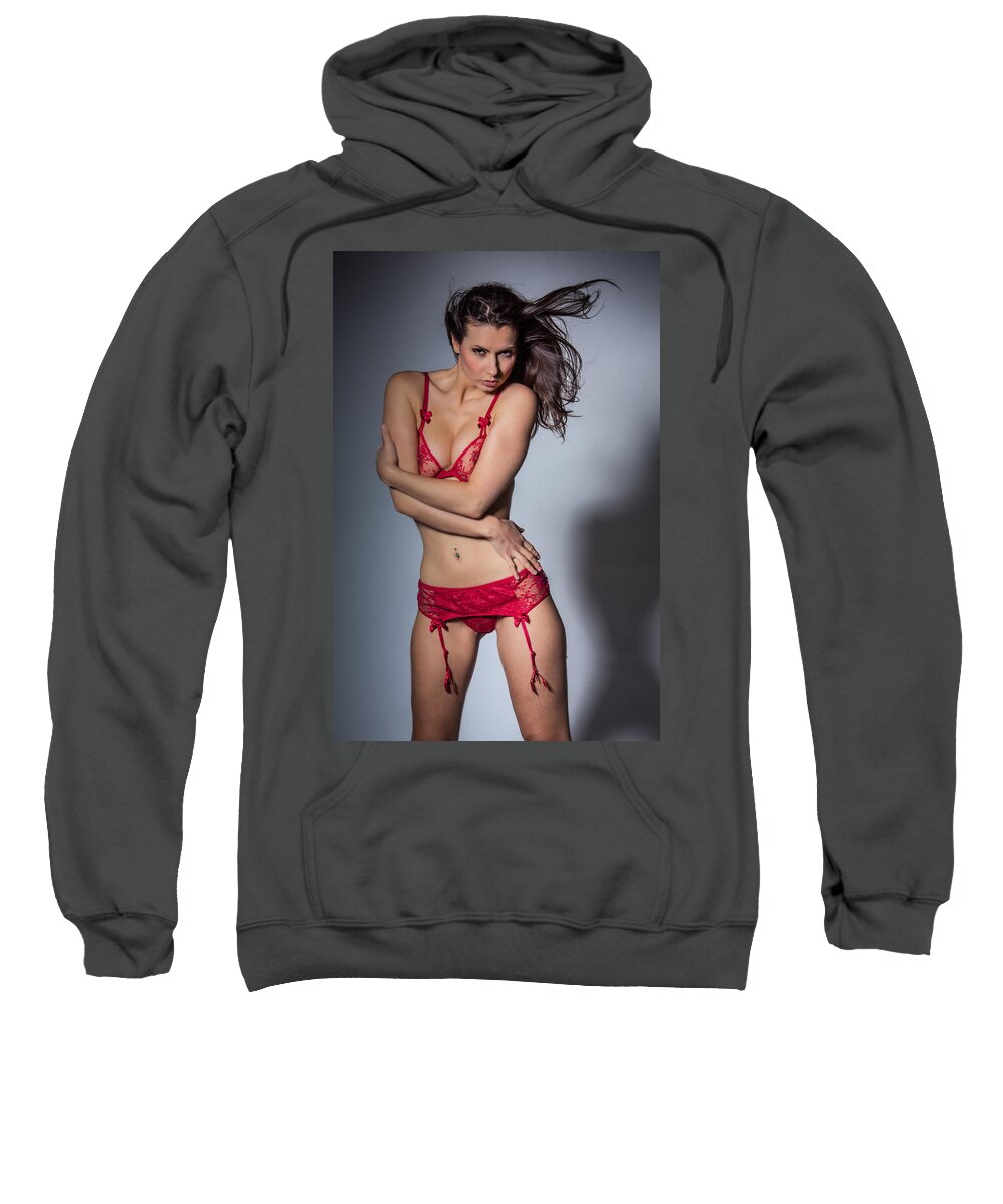 Nude Sweatshirt featuring the photograph Lady In Red by Ralf Kaiser