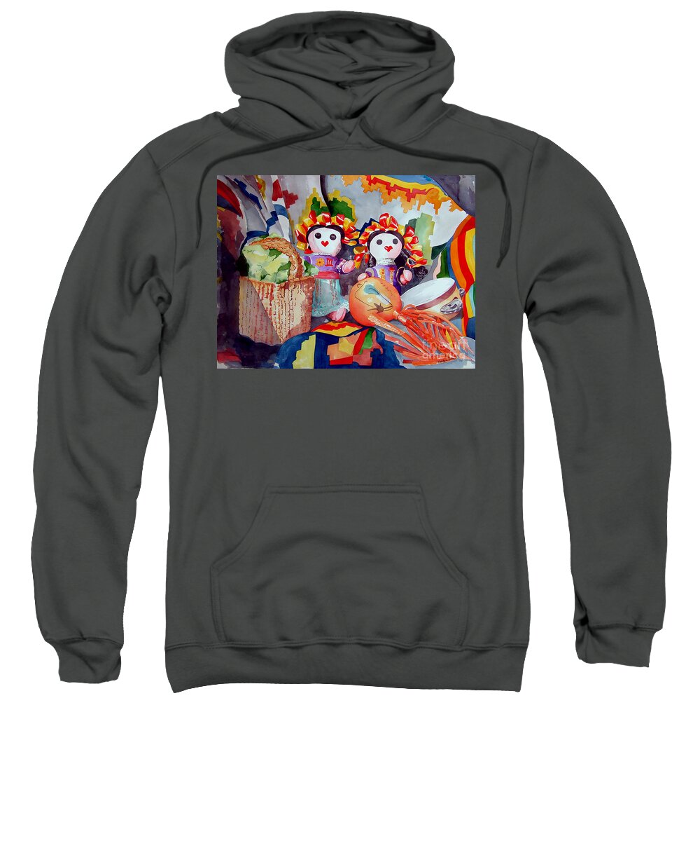 Bright Sweatshirt featuring the painting Las Muneca Chicas by Kandyce Waltensperger