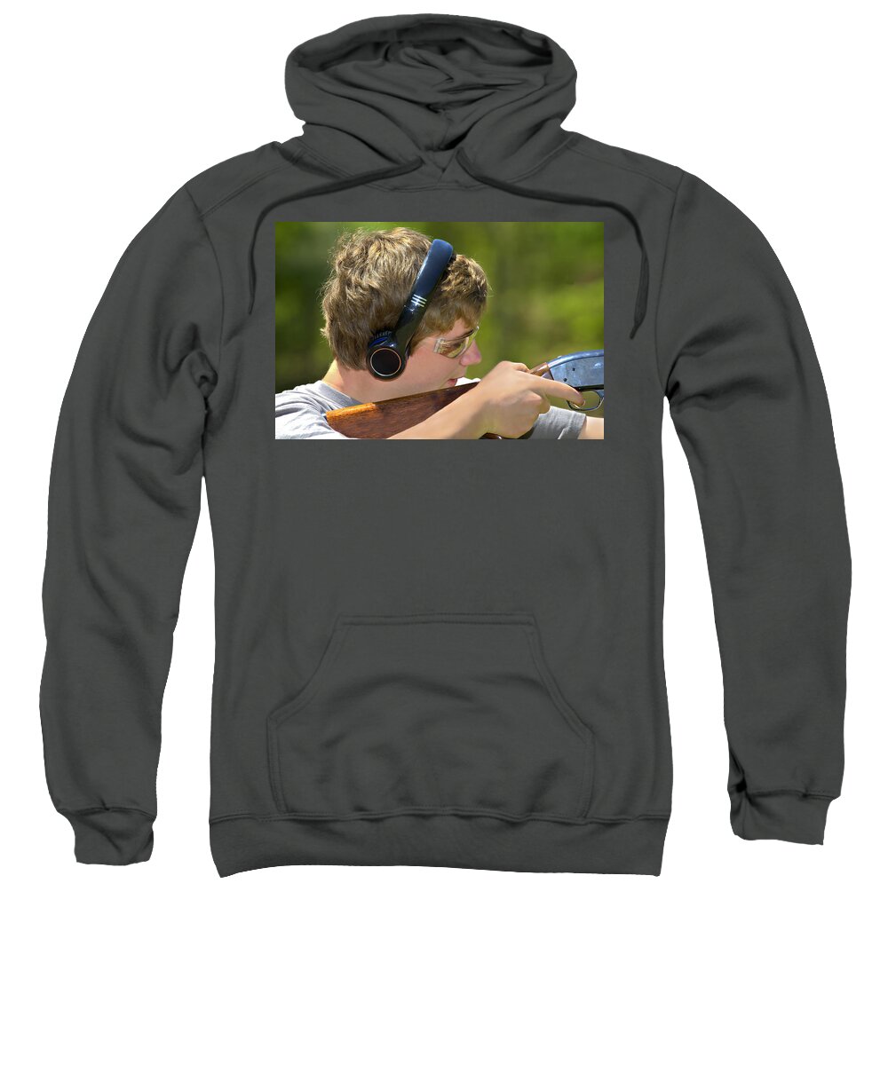 Hunting Sweatshirt featuring the photograph Learning to Shoot by Susan Leggett