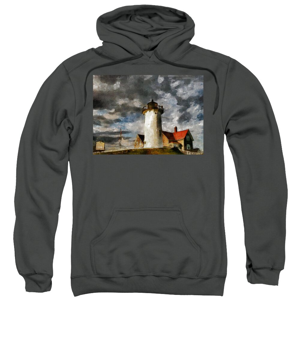 Impressionism Sweatshirt featuring the painting Light House In A Storm by Georgiana Romanovna