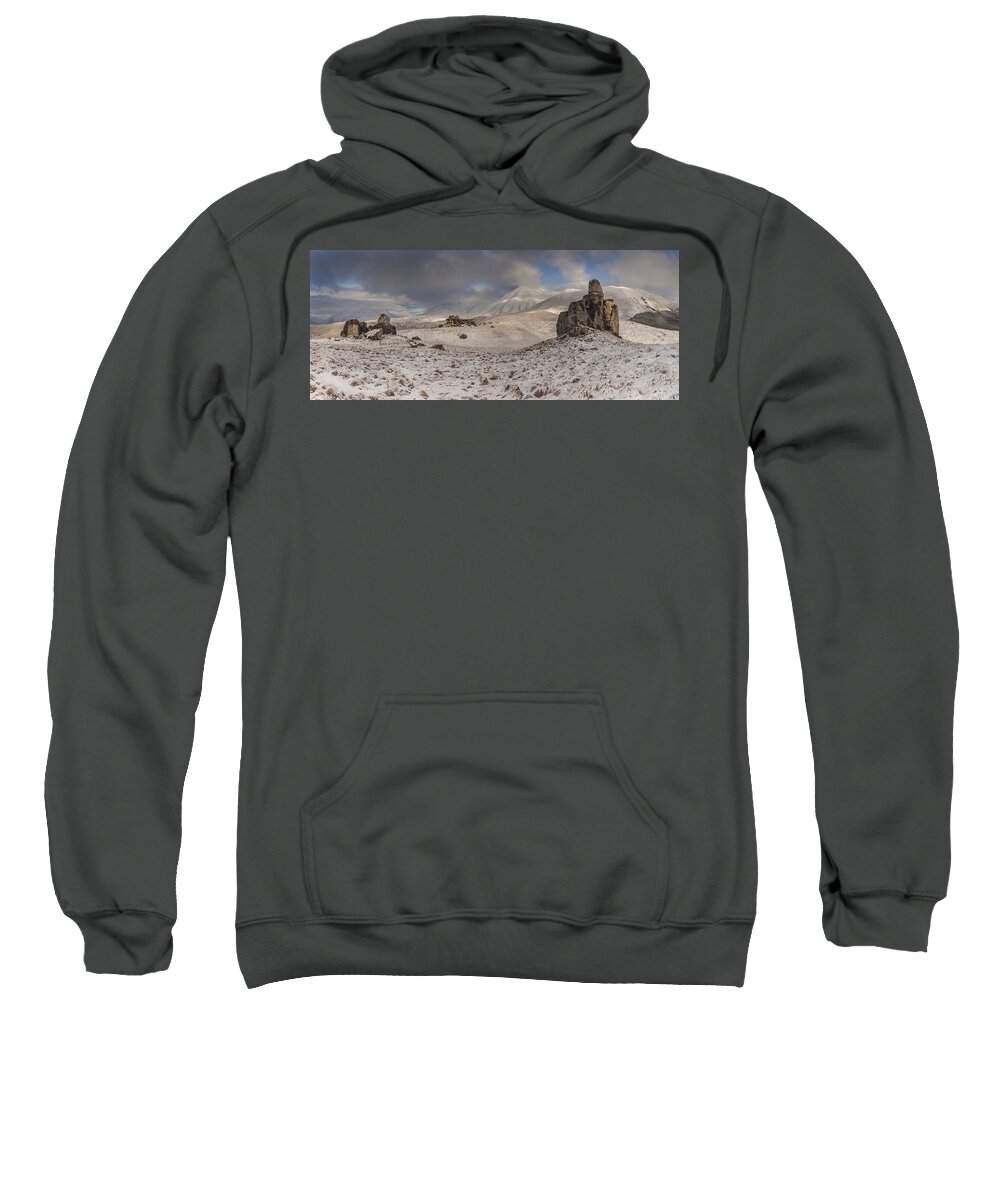 Colin Monteath Sweatshirt featuring the photograph Limestone Boulders And Snow by Colin Monteath