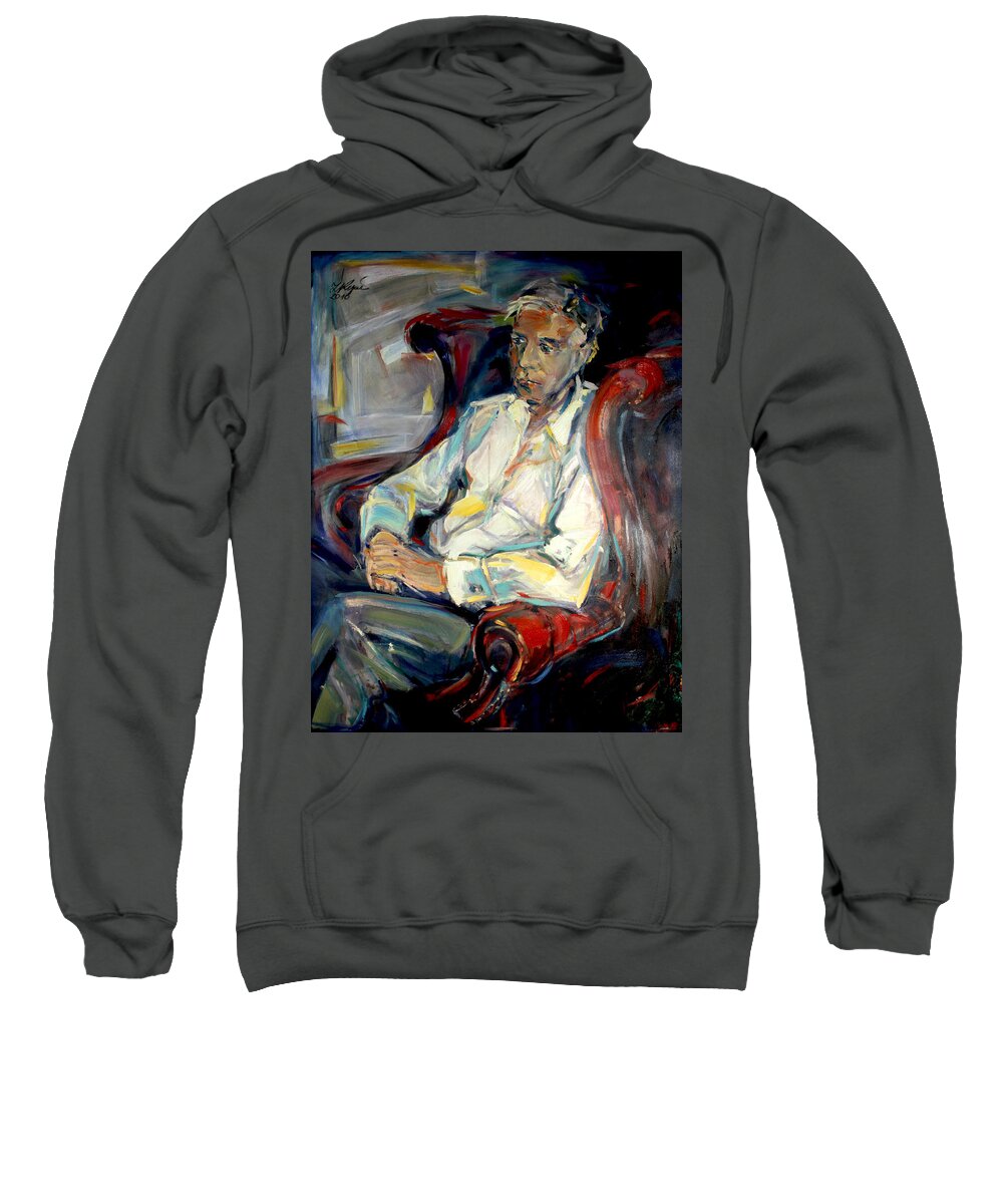 Portrait Sweatshirt featuring the painting Lost in thought by Zofia Kijak