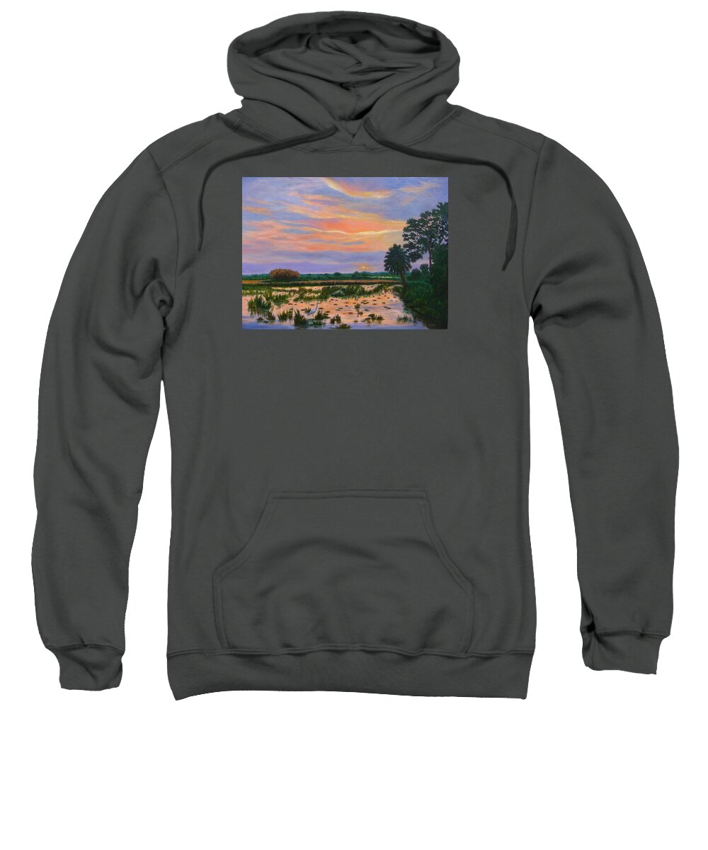 Karen Zuk Rosenblatt Art And Photography Sweatshirt featuring the painting Loxahatchee Sunset by Karen Zuk Rosenblatt
