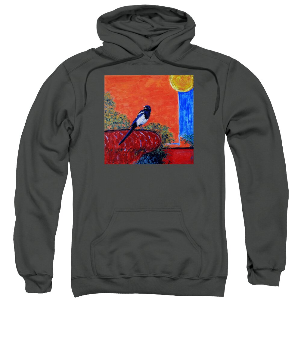 Magpie Sweatshirt featuring the painting Magpie Singing at the Bath by Xueling Zou