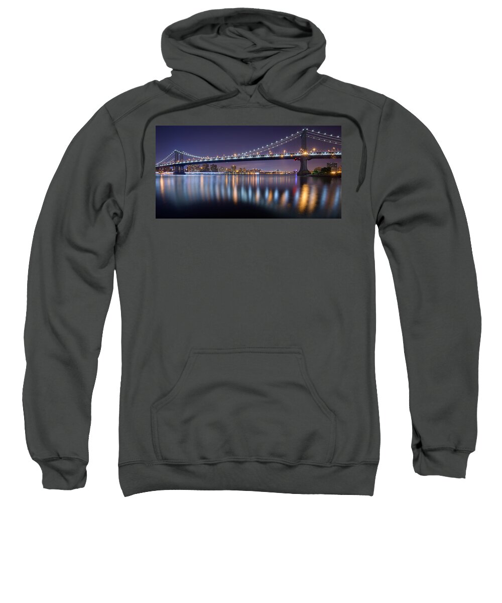 Manhattan Bridge Sweatshirt featuring the photograph Manhattan Reflections by Mark Rogers