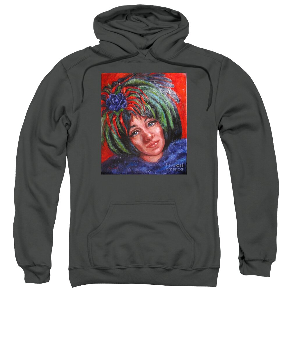 Female Sweatshirt featuring the painting Mardi Gras Girl by Beverly Boulet