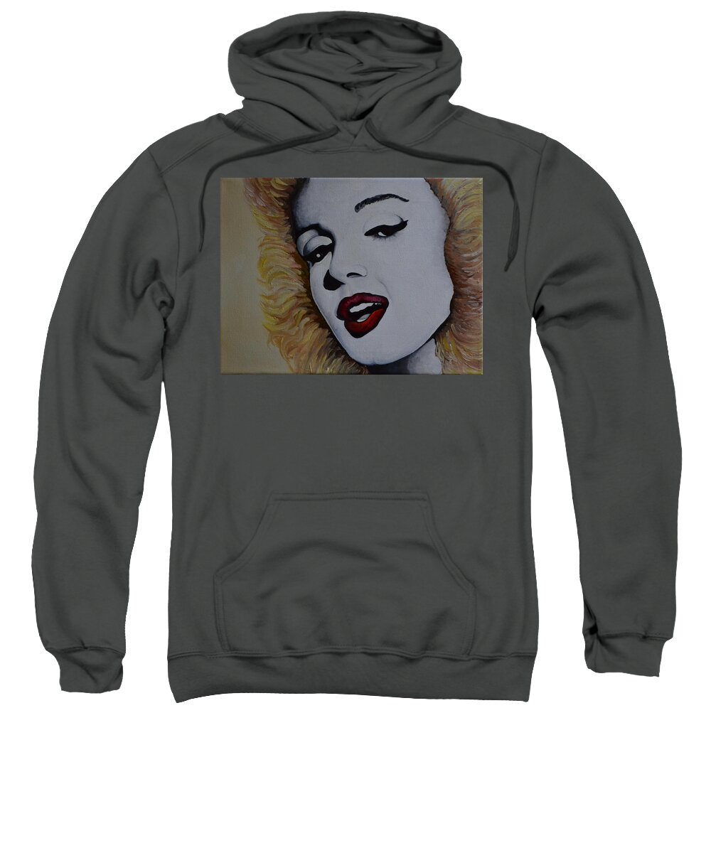 A Portrait Of Marilyn Monroe In Her Young Years In Hollywood. Marilyns Face Is Painted In Black And White While Her Hair Is Blonde And The Lips Are Red. I Painted Her Face White Because I Wanted A Dramatic Contrast To Her Blonde.  Sweatshirt featuring the painting Marilyn Monroe 1 by Martin Schmidt