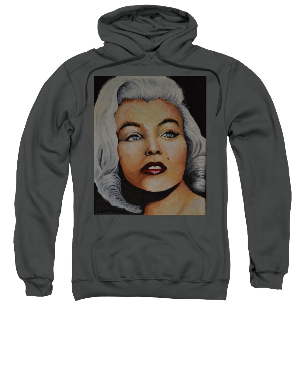 An Impressionist Style Portrait Of Marilyn Monroe With A Black Background. She Has Red Lipstick And White Hair. This Is A Portrait Of Marilyn In Her Younger Years. .  Sweatshirt featuring the painting Marilyn Monroe 2 by Martin Schmidt