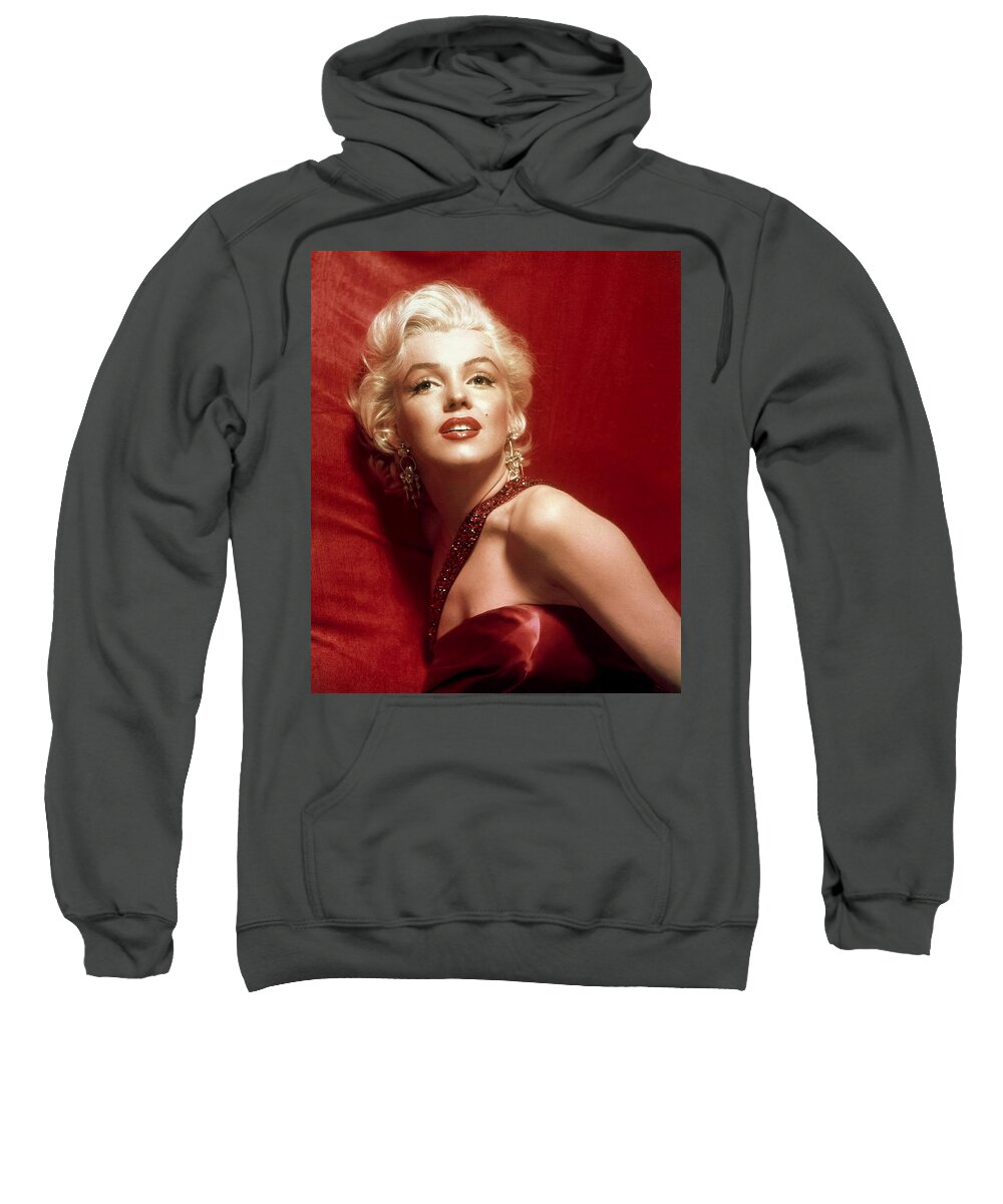 Marilyn Monroe Sweatshirt featuring the digital art Marilyn Monroe in Red by Georgia Clare