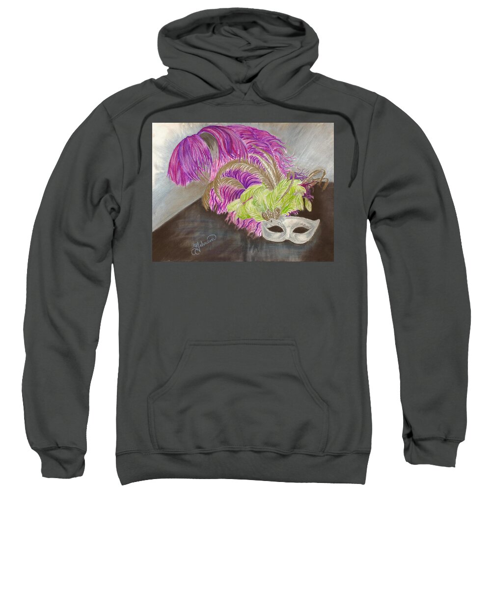 Mardi Gras Sweatshirt featuring the drawing Mask by Yolanda Raker