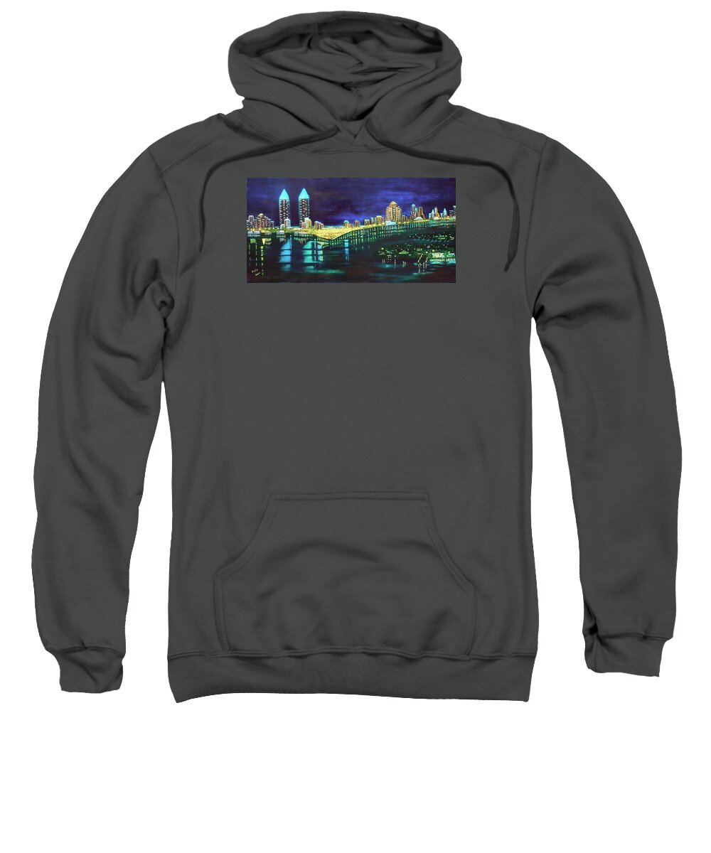 Miami Sweatshirt featuring the painting Miami Skyline of Lights by Douglas Ann Slusher