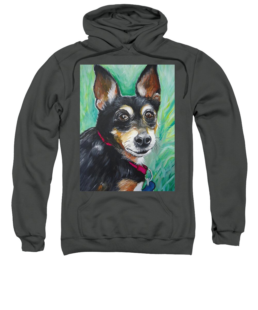 Miniature Pincher Sweatshirt featuring the painting Miniature Pincher by Leslie Manley