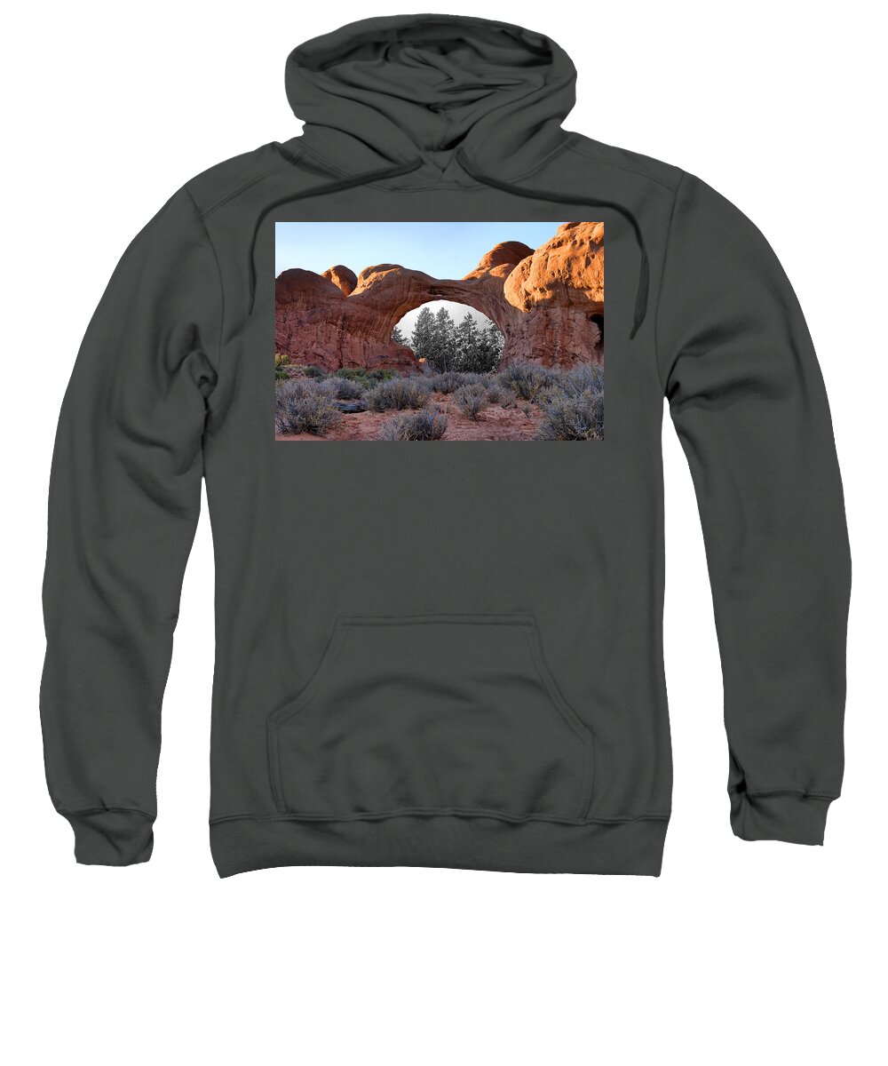 Moab Sweatshirt featuring the photograph Moab Snow Globe by Greg Wells
