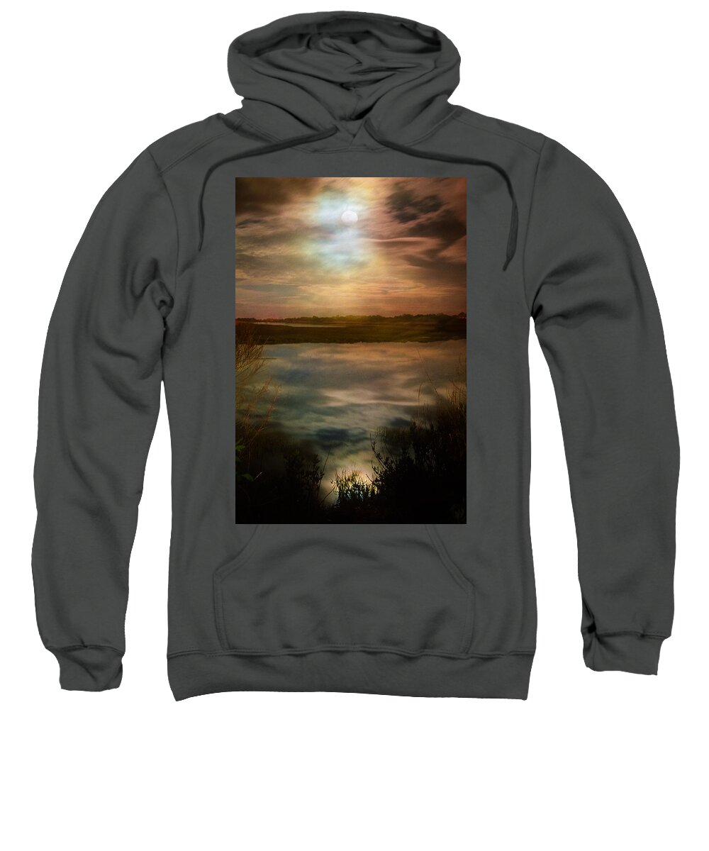 Nature Sweatshirt featuring the photograph Moon over marsh - 35mm film by Gary Heller
