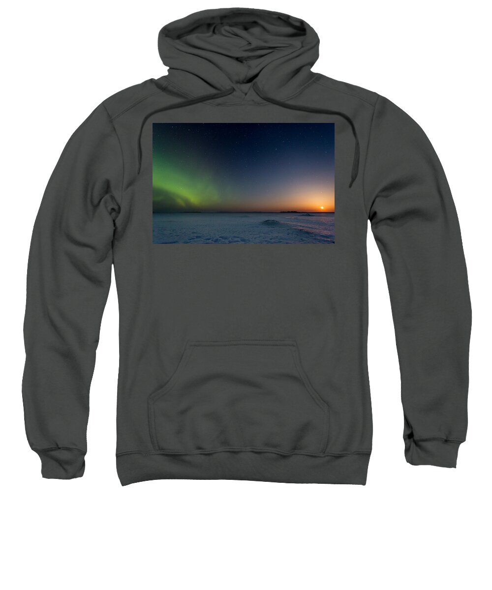 Astrophotography Sweatshirt featuring the photograph Moonrise and Aurora by Jakub Sisak