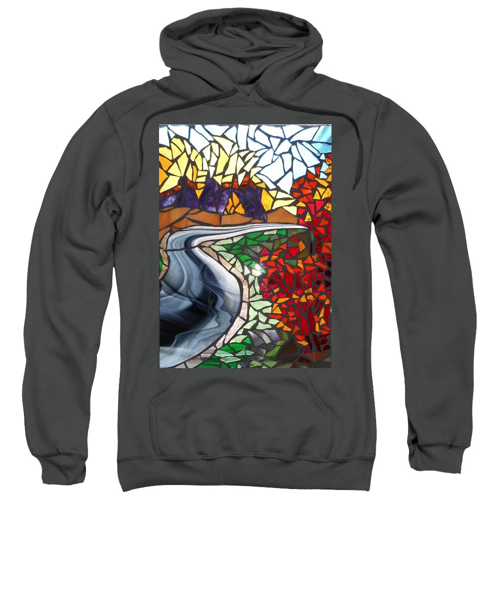 Road Sweatshirt featuring the glass art Mosaic Stained Glass - Road to Bear River by Catherine Van Der Woerd
