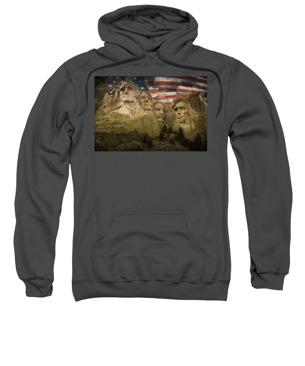 Sculpture Sweatshirt featuring the photograph Mount Rushmore with the Stars and Stripes by Randall Nyhof